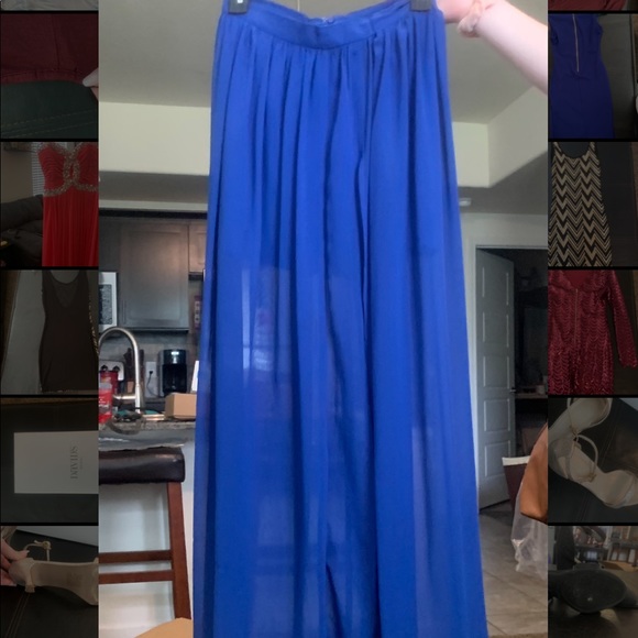 Blue maxi skirt with slit and underskirt - Picture 2 of 2